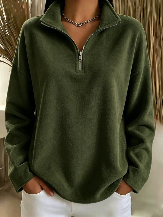 Damen Kuscheliger Oversize-Fleecepullover mit halbem Reißverschluss und Stehkragen Shop Nory