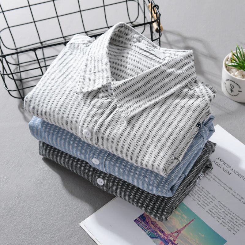 Herren Leichtes Baumwoll-Leinen Relaxed-Hemd mit feinem Nadelstreifen, aufgesetzter Brusttasche und gerundetem Saum Shop Nory