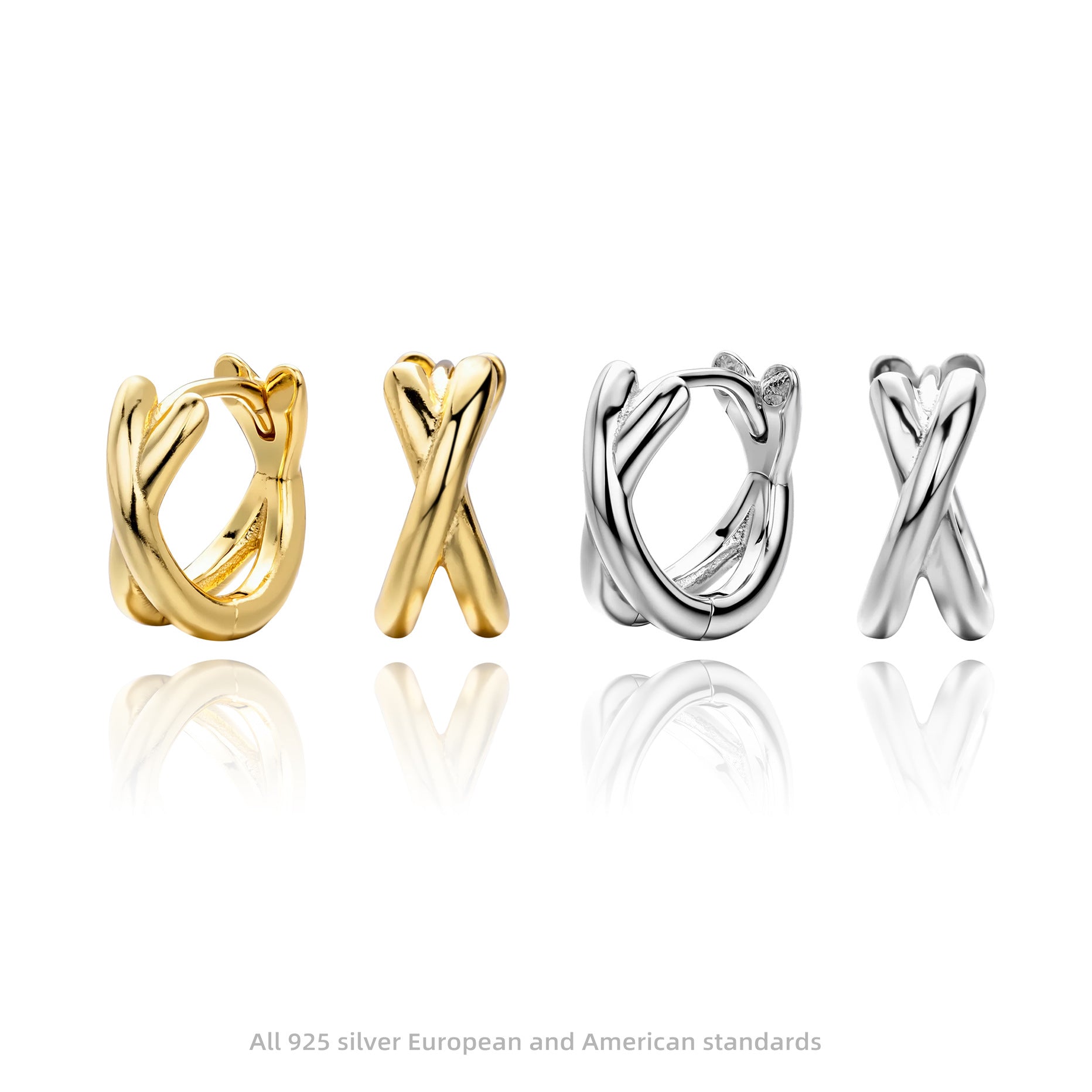 Damen Creolen Ohrhänger mit zeitgemäßem X-Design aus 925 Sterlingsilber Shop Nory