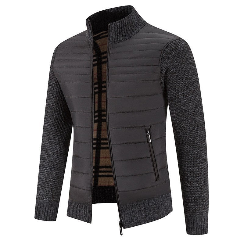 Herren Steppjacke mit modernem Strickärmeln und hohem Kragen