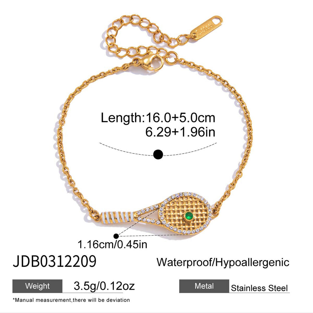 Damen Halskette mit Tennis-Racket-Anhänger aus hypoallergenem Edelstahl und eleganter Zirkonia-Verzierung Shop Nory