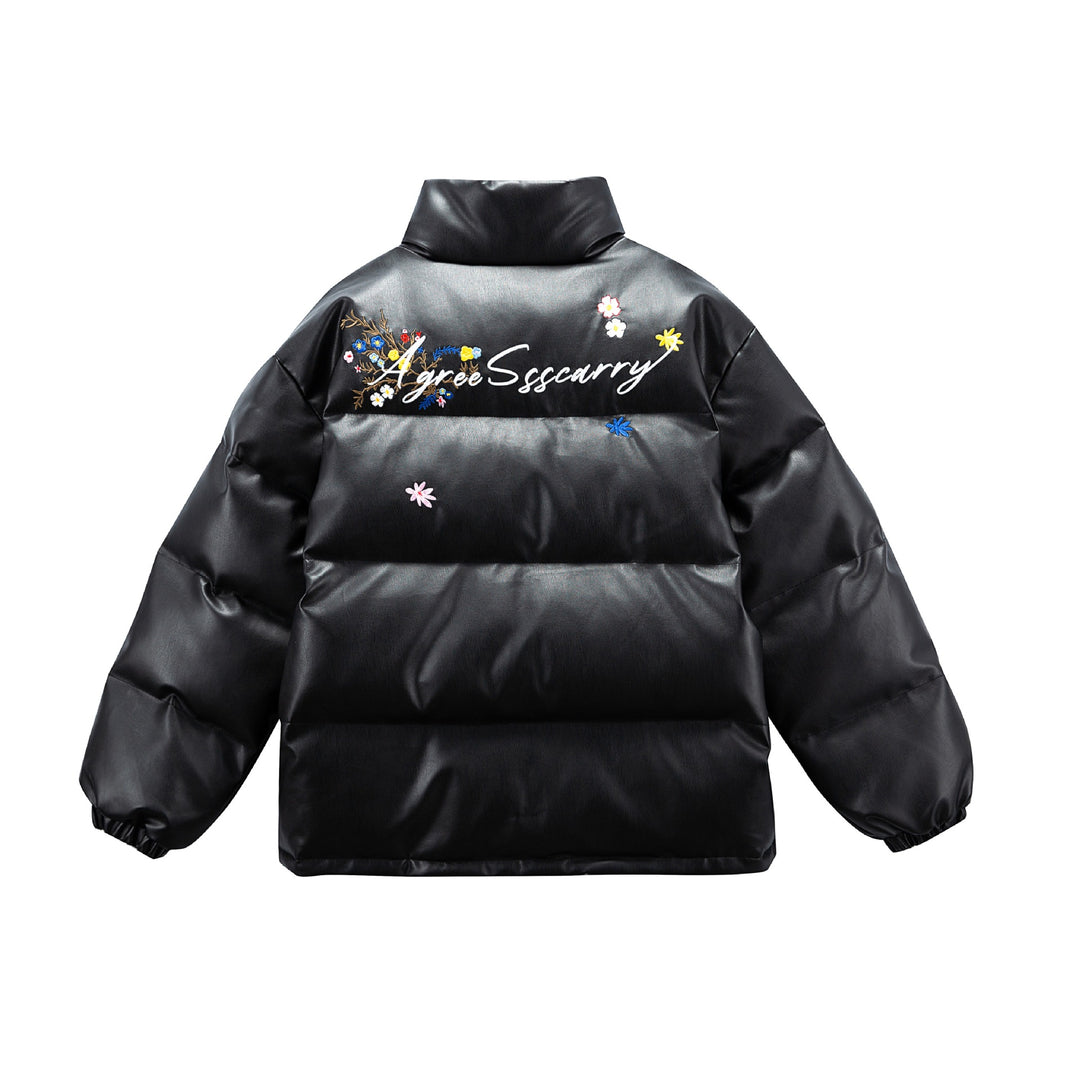 Damen Wattierte Kurzjacke mit floraler Stickerei und hohem Stehkragen Shop Nory