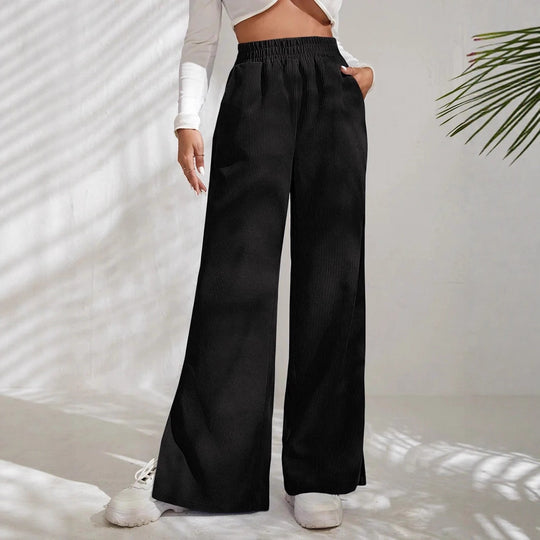 Damen Weite High‑Waist Cordoptik-Loungehose mit elastischem Bund und Seitenschlitzen Shop Nory