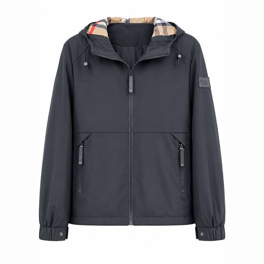 Herren leichte winddichte Softshell‑Kapuzenjacke mit kariert gefütterter Kapuze Shop Nory