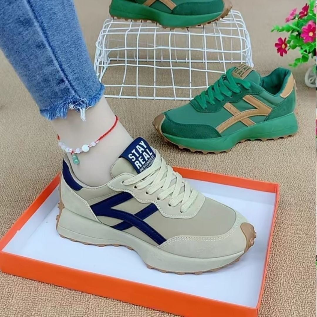 Damen Retro-Plateau-Sneaker im Running-Style mit gepolstertem Schaft und Profilsohle Shop Nory