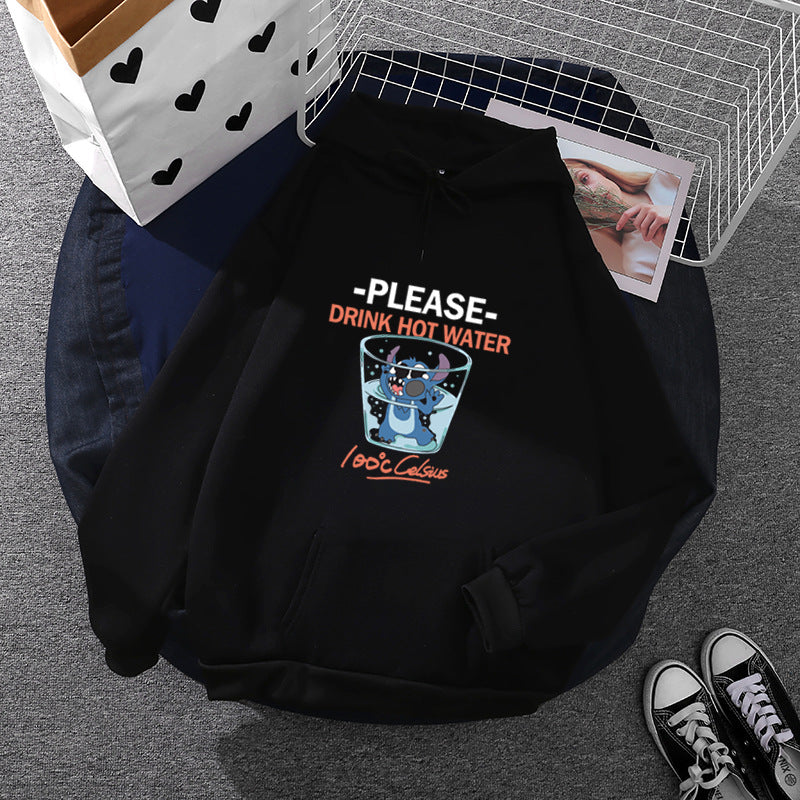Damen nan Kapuzenpullover mit großflächigem Cartoon-Glas-Print, weichem Fleece-Innenfutter und Kängurutasche Shop Nory