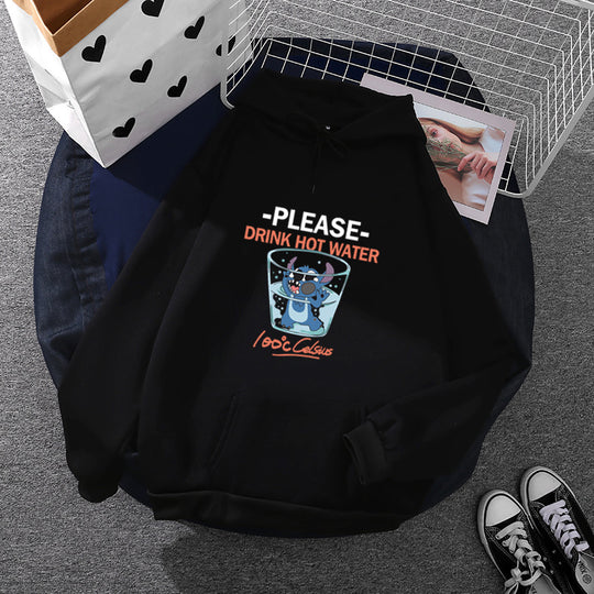 Damen nan Kapuzenpullover mit großflächigem Cartoon-Glas-Print, weichem Fleece-Innenfutter und Kängurutasche Shop Nory