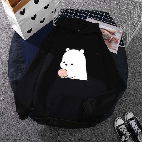 Damen nan oversized Kapuzenpullover im Streetstyle mit weichem Fleece-Innenfutter, Kängurutasche und farbenfrohem Cartoon-Katzen-Planet-Print Shop Nory