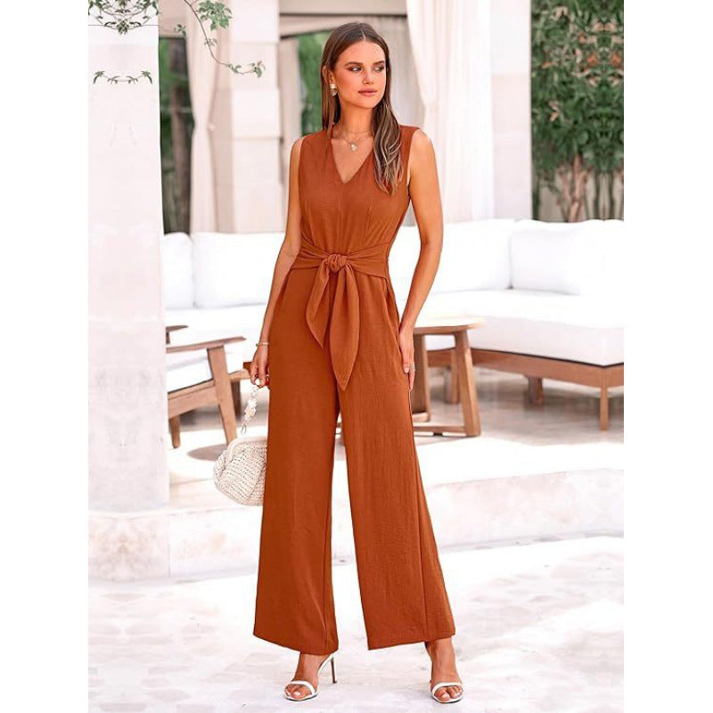 Damen Eleganter Jumpsuit mit taillierter Silhouette und V-Ausschnitt