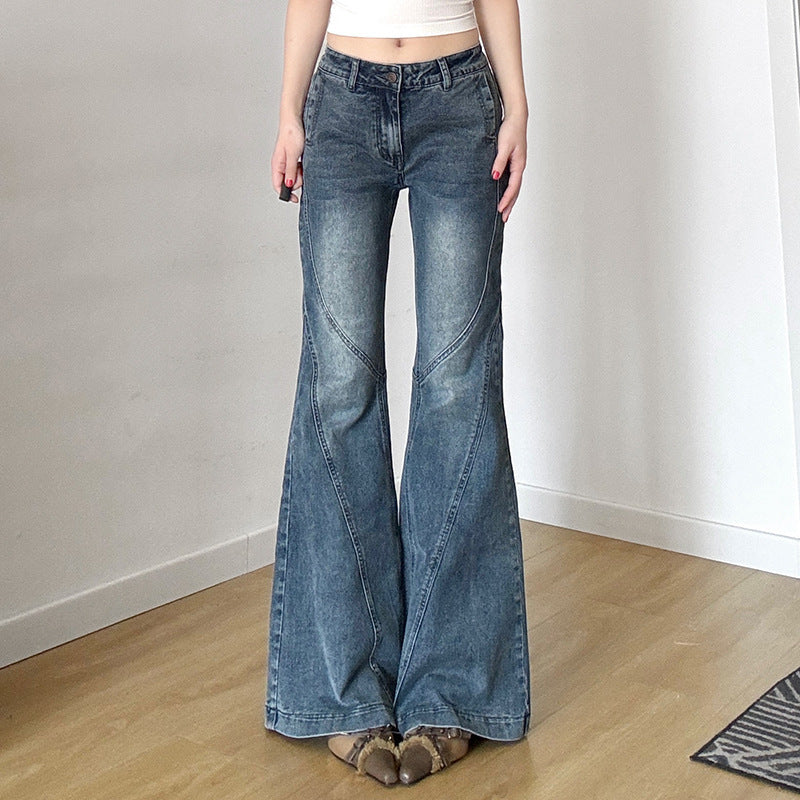 Damen klassische Flared Jeans mit hoher Taille und ausgefranstem Saum Shopnory