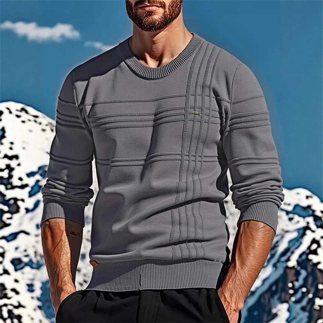 Herren nan strukturierter Rundhalspullover aus Baumwollmischung Slim Fit mit Reliefstreifen und Rippenbündchen Shop Nory