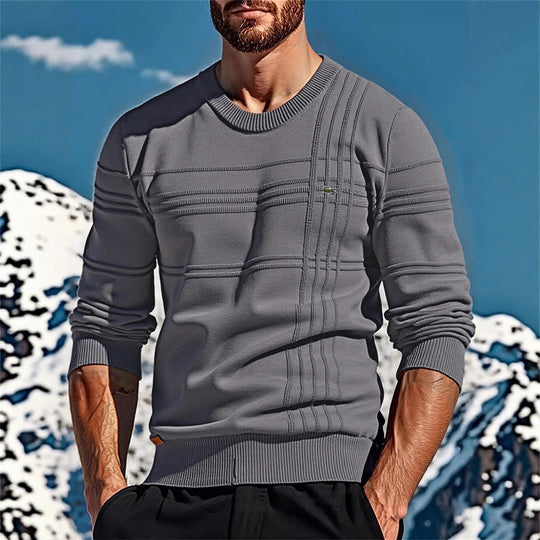Herren nan strukturierter Rundhalspullover aus Baumwollmischung Slim Fit mit Reliefstreifen und Rippenbündchen Shop Nory