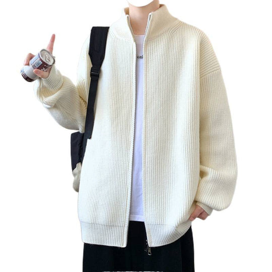 Herren Oversized Strick‑Zipjacke mit hohem Stehkragen und feiner Rippstruktur Shop Nory
