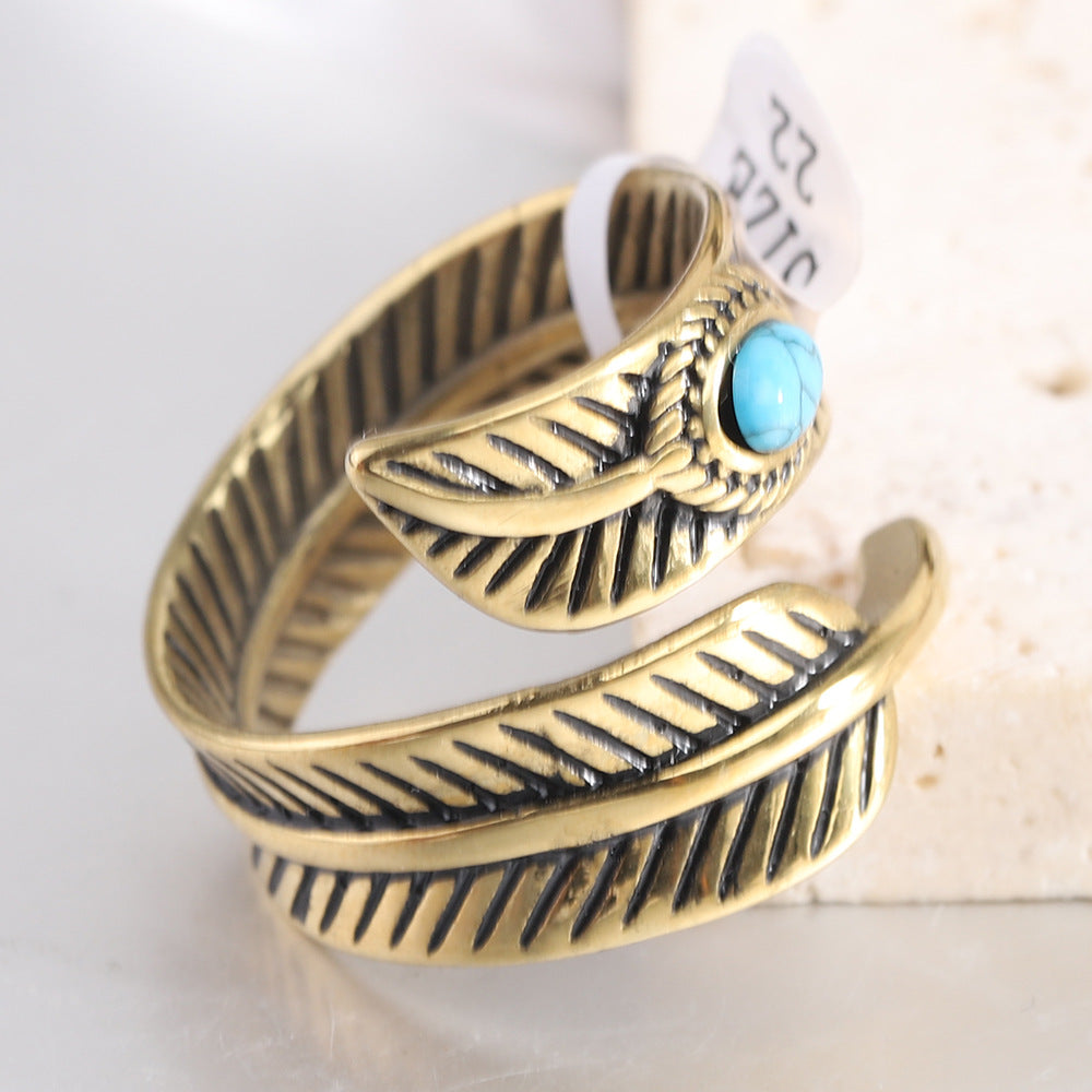 Damen Ring mit doppeltem Blattmotiv und hochwertigem Türkisstein Shop Nory