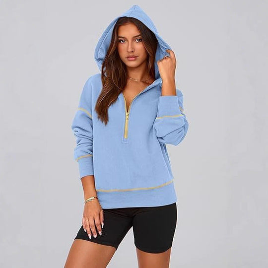 Damen Modischer Kapuzenpullover mit durchgehendem Reißverschluss