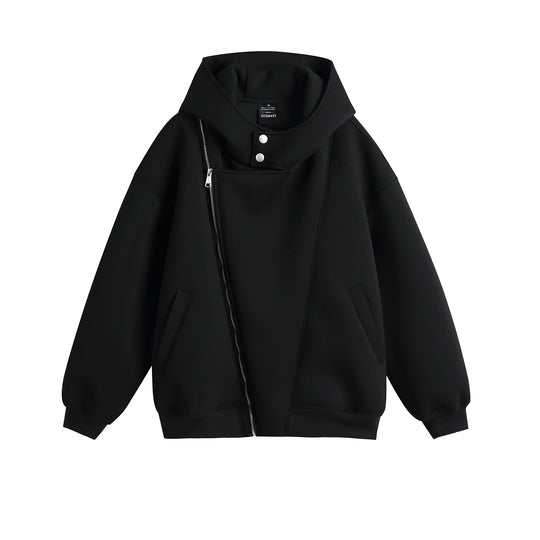 Unisex Oversize Kapuzen‑Zipjacke mit asymmetrischem Reißverschluss und hohem Funnelkragen Shop Nory