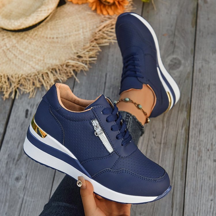 Damen Keil-Sneaker mit seitlichem Reißverschluss, perforiertem Obermaterial und ergonomischem Plateau-Fußbett Shop Nory