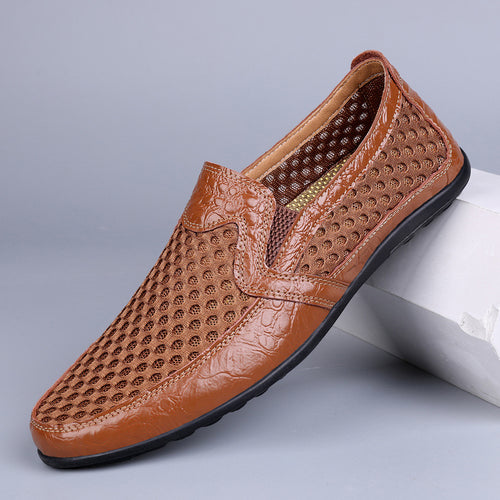 Herren Atmungsaktiver Lochleder-Slipper im Mokassin-Stil mit flexibler Gummisohle Shopy Nory