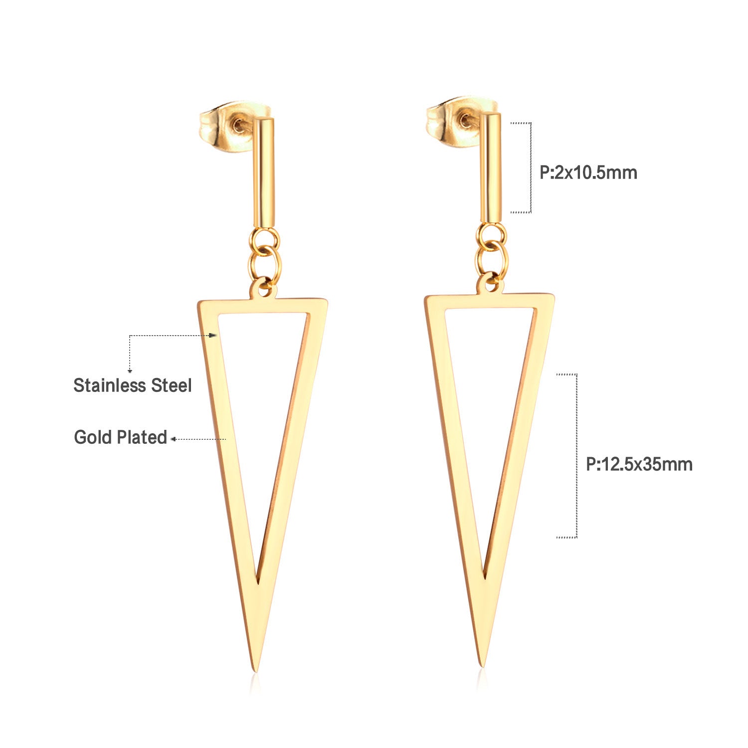 Damen Ohrringe mit elegantem, doppellagigem Rechteckdesign aus Edelstahl und goldplattierter Oberfläche Shop Nory