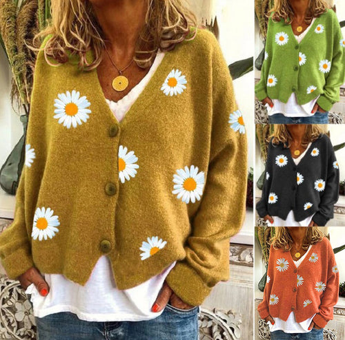 Damen Strickcardigan mit Gänseblümchen-Stickerei Shop Nory