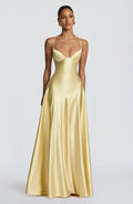 Damen elegantes Satin-Maxikleid mit raffinierten Spaghettiträgern