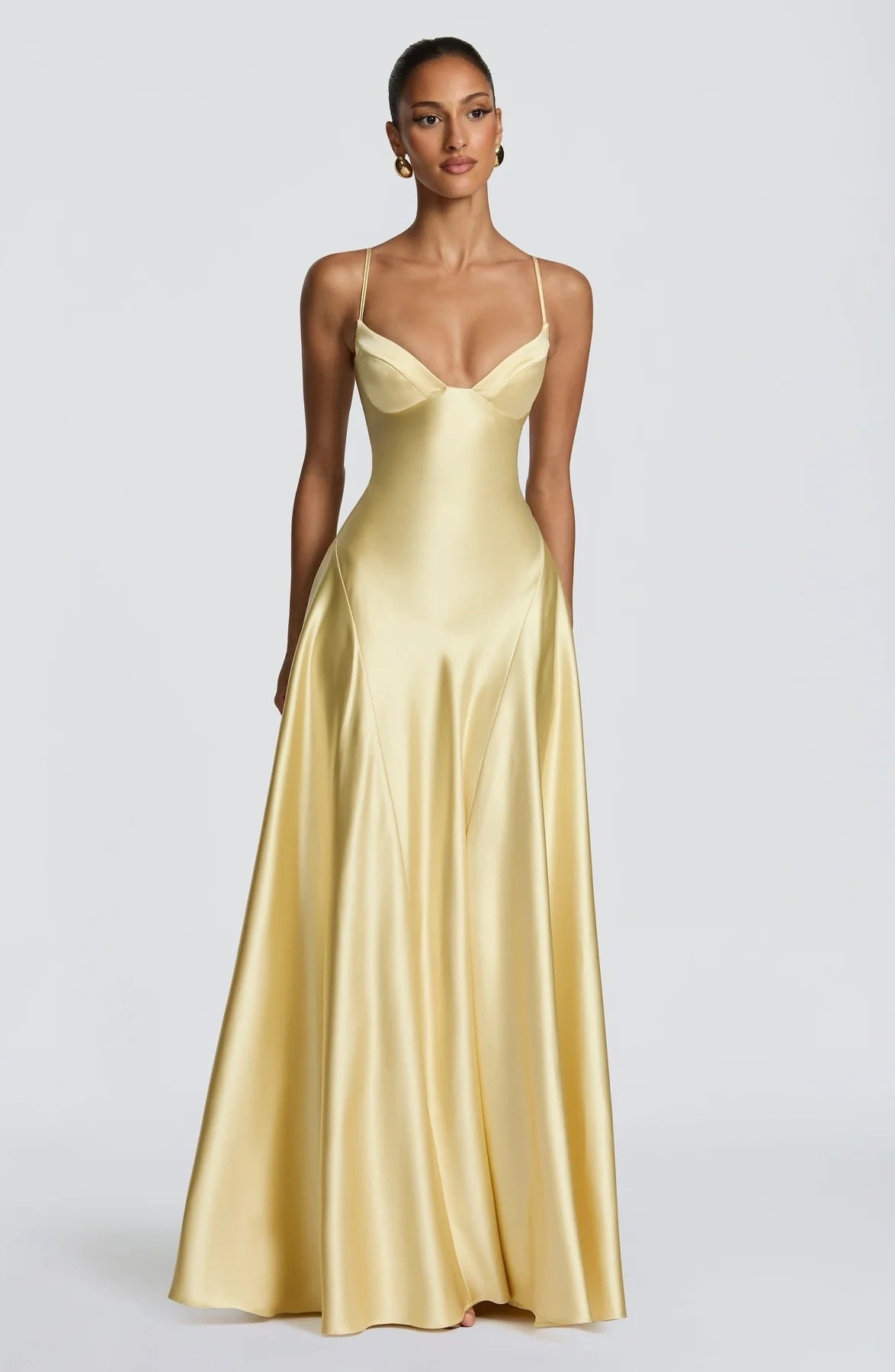 Damen elegantes Satin-Maxikleid mit raffinierten Spaghettiträgern