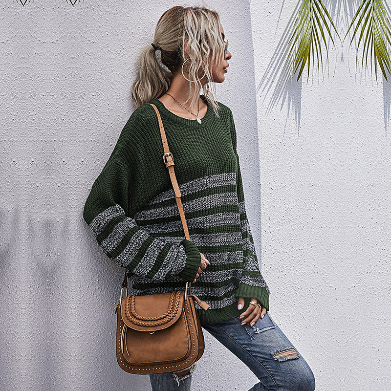 Damen Oversize-Feinstrickpullover mit Rundhalsausschnitt und gestreiftem Struktur‑Muster Shop Nory