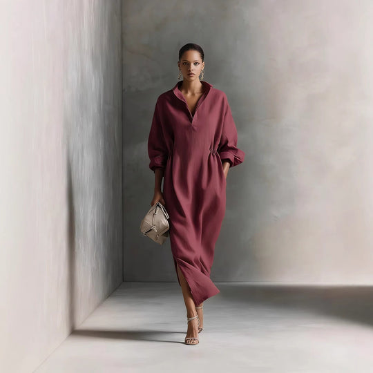Damen stilvolles Midikleid mit Bindegürtel und klassischem Kragen