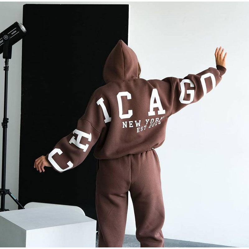 Damen Lässiger Oversize-Sweatanzug mit Kapuze und elastischem Bund