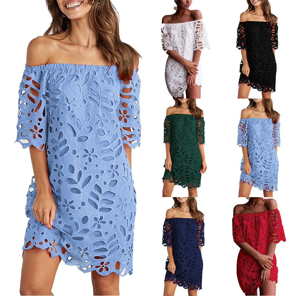 Damen Off-Shoulder Kleid mit floralen Cut-Outs und luftigen Ärmeln
