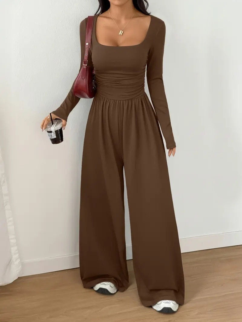 Damen Jumpsuit mit weitem Bein, eckigem Ausschnitt und geraffter Taillenpartie Shop Nory