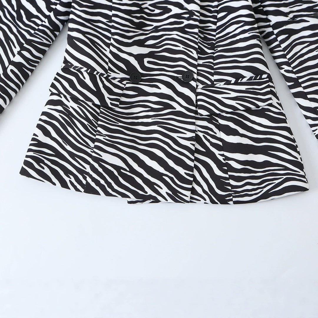 Damen Zebra-Print Blazer im Tailoring-Look mit Doppelreiher und figurbetonter Taille Shop Nory