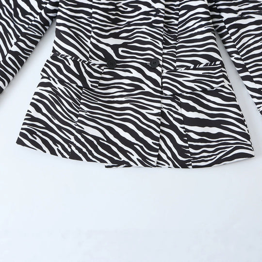 Damen Zebra-Print Blazer im Tailoring-Look mit Doppelreiher und figurbetonter Taille Shop Nory