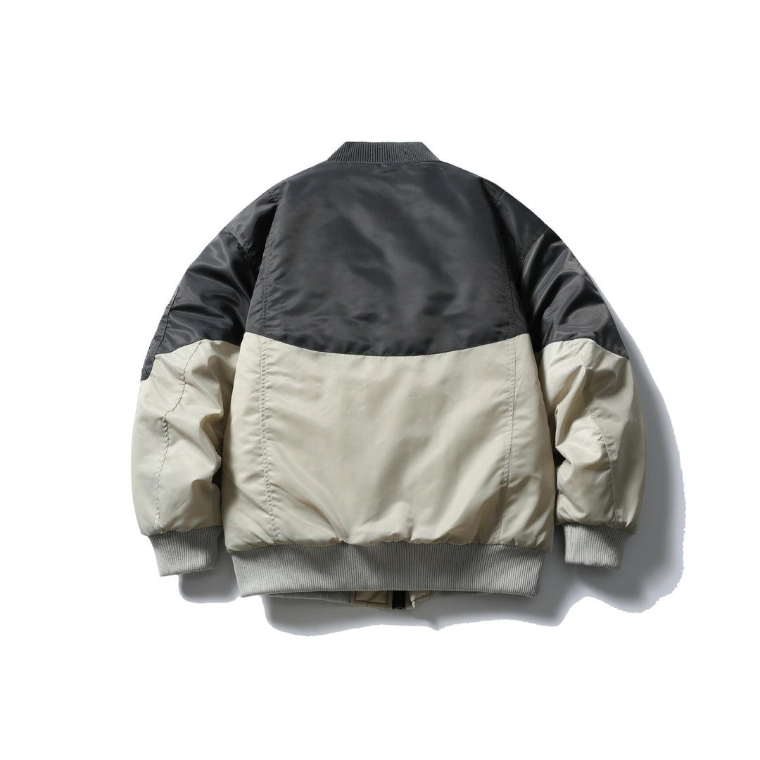 Unisex Kurz geschnittene zweifarbige Nylon‑Bomberjacke mit Utility‑Klappentaschen und Ärmel‑Zipper Shop Nory