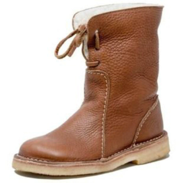 Damen Lederstiefel mit komfortablem Innenfutter und modischem Riemen Shopnory