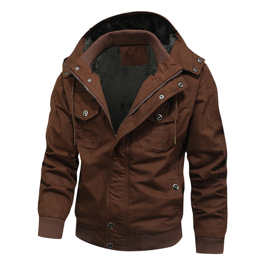 Herren Kapuzen-Canvasjacke mit Teddyfutter und Utility-Taschen Shop Nory