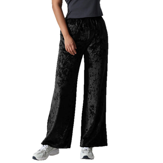 Damen Velours-Hose mit weitem Bein, Tunnelzug und Eingrifftaschen Shopy Nory