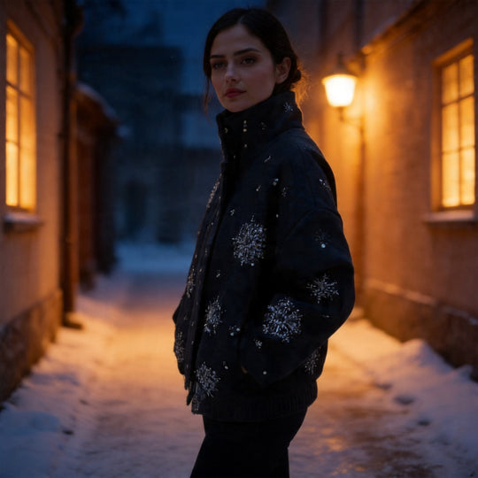 Damen Kurz geschnittener Wollmix‑Mantel mit Stehkragen und Perlen‑Pailletten‑Stickerei Shop Nory