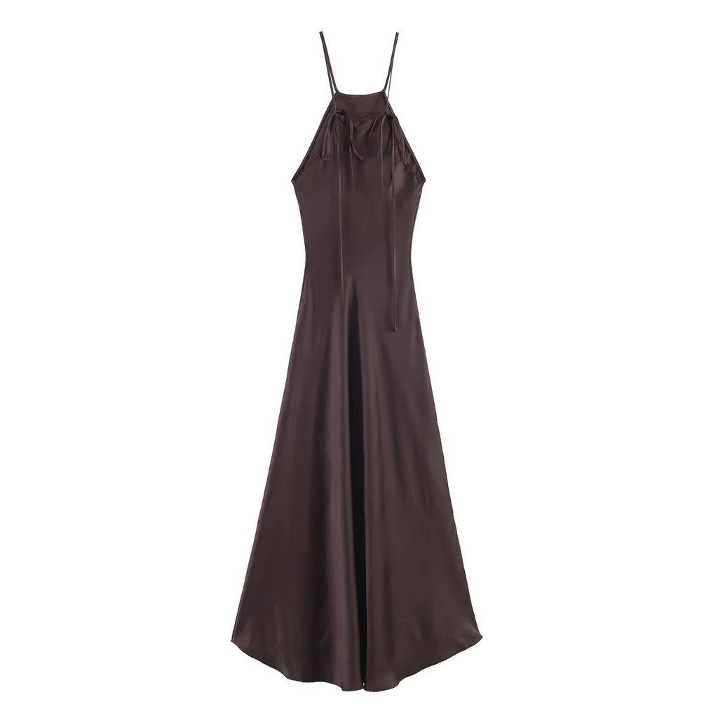 Damen Maxikleid mit elegantem Halterneck und schwingendem Saum