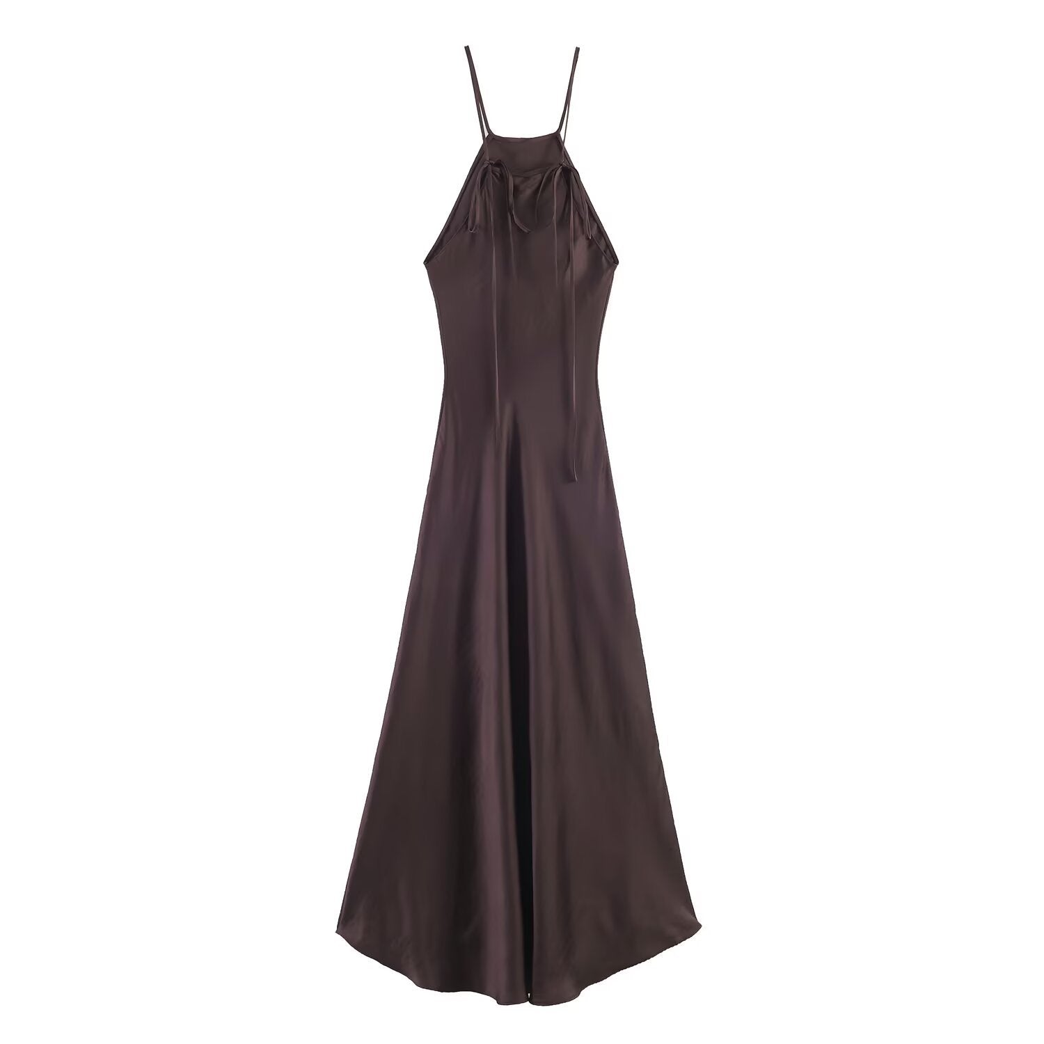 Damen Maxikleid mit elegantem Halterneck und schwingendem Saum