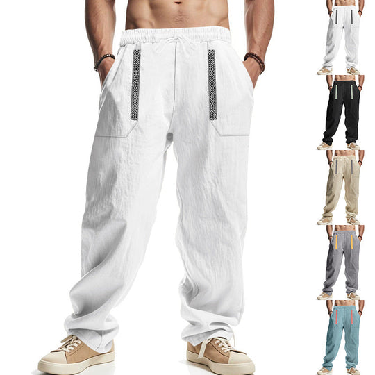 Herren lässige Leinen-Cargohose mit praktischen Seitentaschen und elastischem Bund
