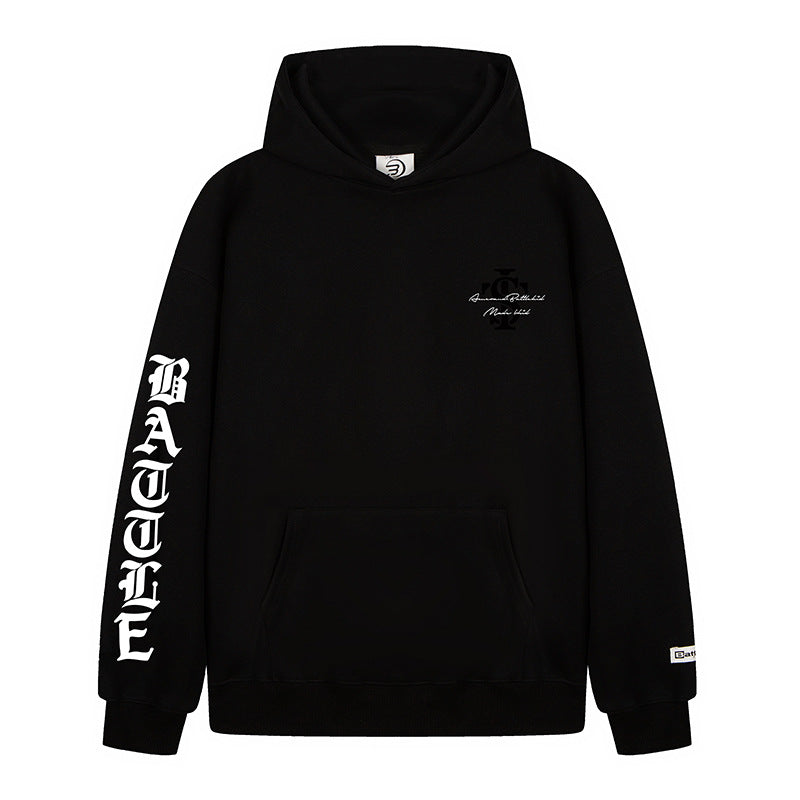 Unisex Oversize-Kapuzenpullover mit Gothic-Ärmelprint und Kängurutasche Shop Nory