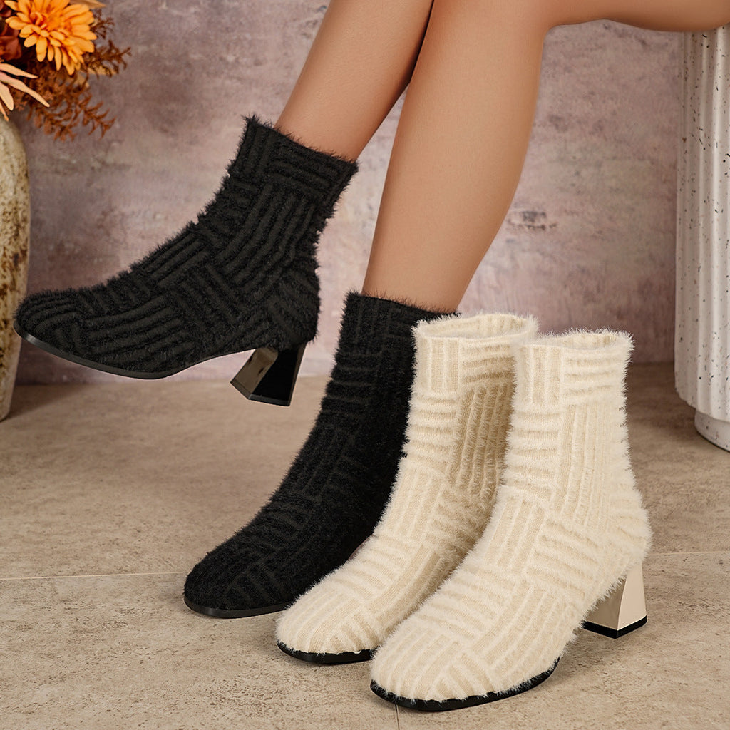 Damen Elegante Mid-Chunky-Stiefeletten mit strukturiertem Obermaterial Shopnory