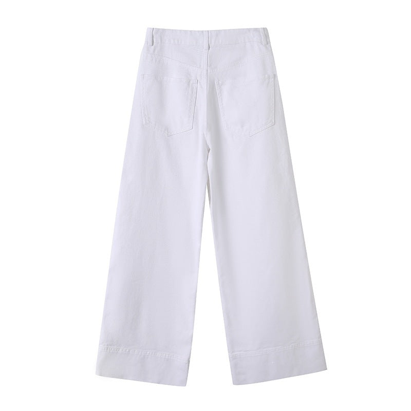 Damen Weite hochtaillierte Palazzo-Hose aus Baumwollmix mit Umschlagsaum Shop Nory