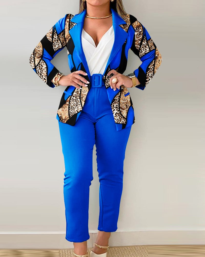 Damen Blazer-Set mit figurbetontem Schnitt und modischem Leopardenmuster Shopnory