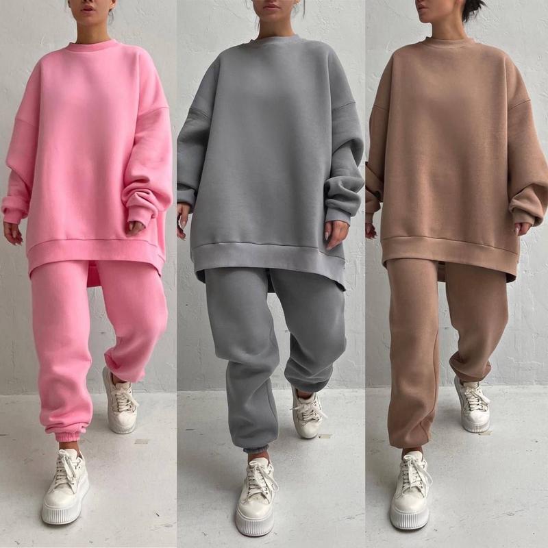 Damen bequemes Oversize-Loungewear-Set mit hohem Kragen und elastischen Bündchen