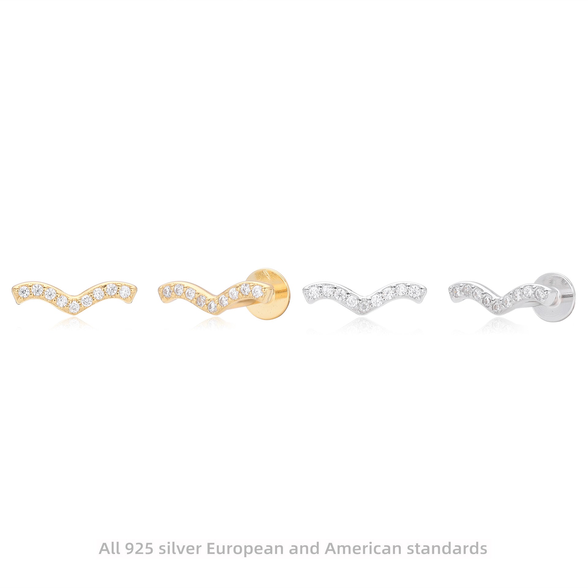 Damen Ohrstecker in modernem Schwungdesign mit funkelnden Zirkonia aus hochwertigem 925 Sterlingsilber Shop Nory