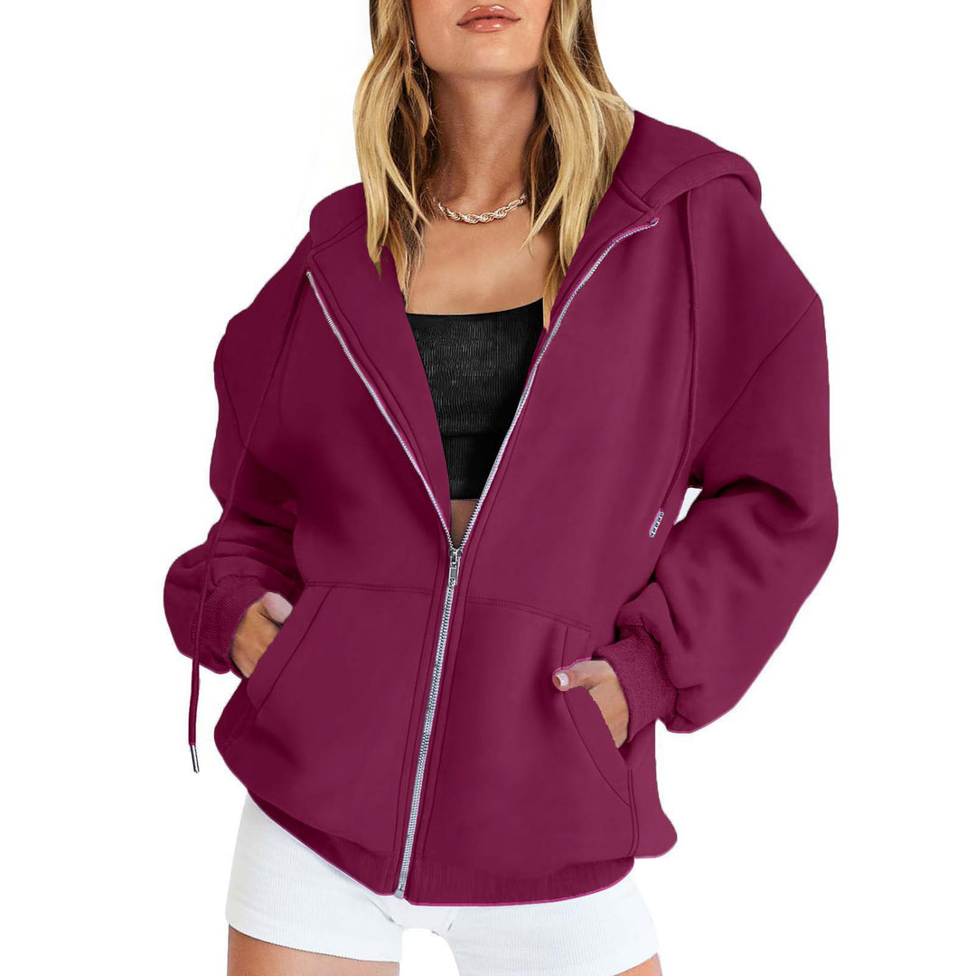 Damen Fleece-Zipjacke im Oversize-Stil mit Kapuze, Kängurutaschen und elastischem Saum Shop Nory
