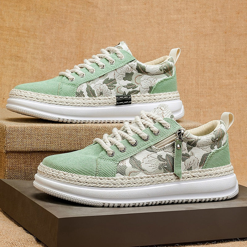 Damen gestickte Espadrille-Plateau-Sneaker mit floralem Jacquard, geflochtener Kordelsohle und gepolstertem Innenfutter Shop Nory