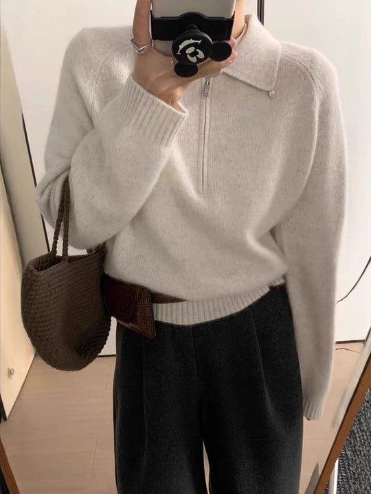 Damen Kurzzip-Polo-Pullover aus flauschigem Wollmix mit kastiger Silhouette Shop Nory